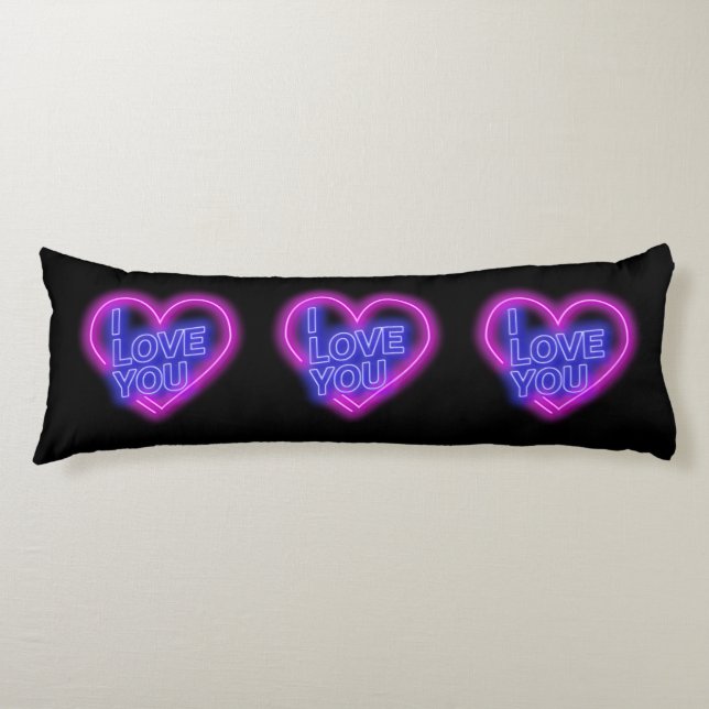 Glühende Neon Look Pink Blue Valentine Herz Seitenschläferkissen (Vorderseite)