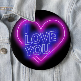 Glühende Neon Look Pink Blue Valentine Herzkoloss Button