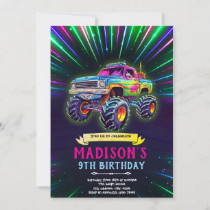 Glühende Neon-Monster-Truck-Einladung Einladung