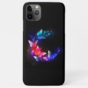 Glühende Neon-Nachtschmetterlinge auf schwarzem Hi Case-Mate iPhone Hülle