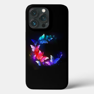 Glühende Neon-Nachtschmetterlinge auf schwarzem Hi Case-Mate iPhone Hülle