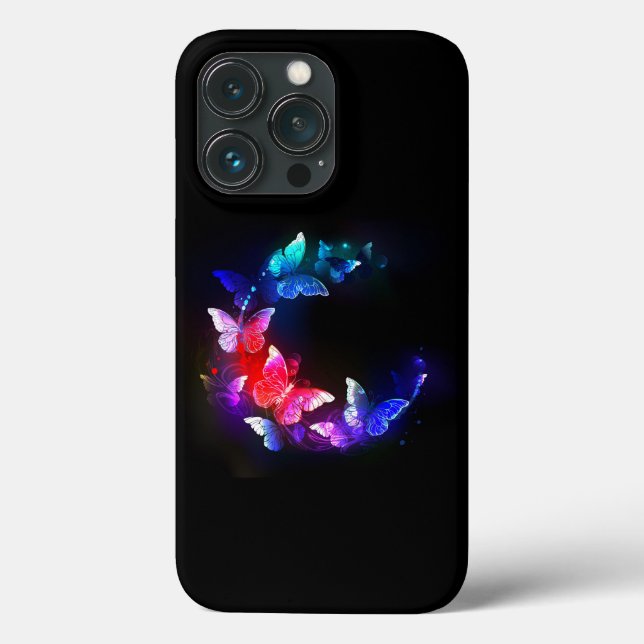 Glühende Neon-Nachtschmetterlinge auf schwarzem Hi Case-Mate iPhone Hülle (Rückseite)