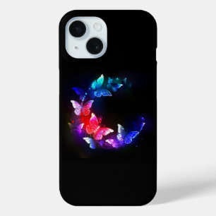 Glühende Neon-Nachtschmetterlinge auf schwarzem Hi Case-Mate iPhone Hülle