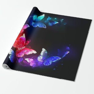 Glühende Neon-Nachtschmetterlinge auf schwarzem Hi Geschenkpapier
