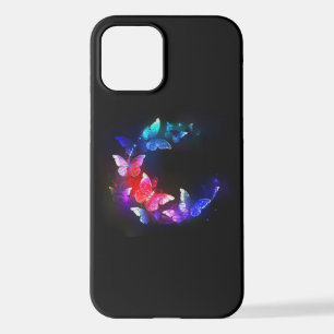 Glühende Neon-Nachtschmetterlinge auf schwarzem Hi iPhone 12 Hülle