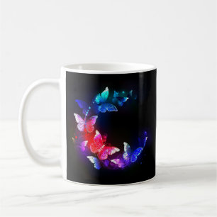 Glühende Neon-Nachtschmetterlinge auf schwarzem Hi Kaffeetasse
