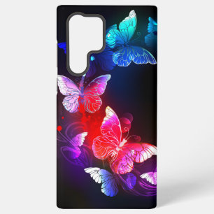 Glühende Neon-Nachtschmetterlinge auf schwarzem Hi Samsung Galaxy Hülle