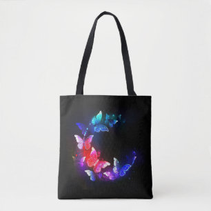 Glühende Neon-Nachtschmetterlinge auf schwarzem Hi Tasche