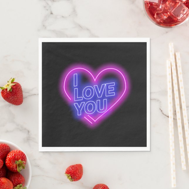 Glühende Neon Pink Blue Valentines Herz Medium Serviette (Beispiel)
