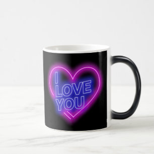 Glühende Neon Pink Blue Valentines Herz Morphing Verwandlungstasse