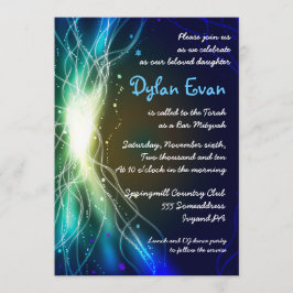 Glühende Neon Stars Bar Mitzvah Einladung blau