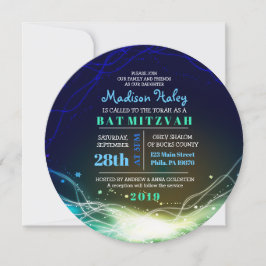 Glühende Neon Stars Bar Mitzvah Einladung blau
