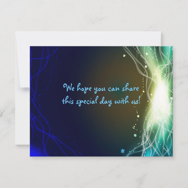 Glühende Neon Stars Bar Mitzvah REPLY Card RSVP Karte (Vorderseite)