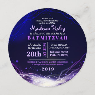Glühende Neon Stars Bat Mitzvah Einladung Lila