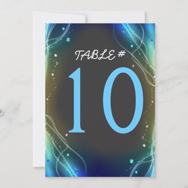 Glühende Neonstars Hochzeitskarte der Tischnummer (Vorderseite)