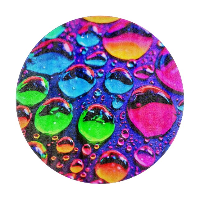 Glühende Neonwassertropfen Kunst Schneidebrett (Vorderseite)