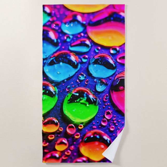 Glühende Neonwassertropfen Kunst Strandtuch (Vorderseite)