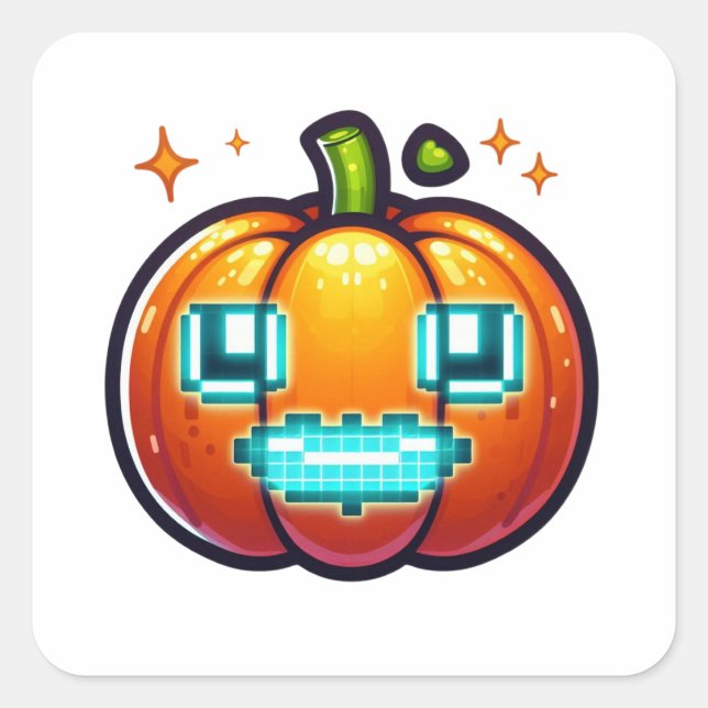 Glühende Pixel Pumpkin Gesicht Sticker Retro Digit (Vorderseite)