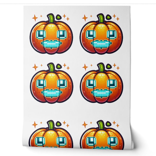 Glühende Pixel Pumpkin Retro Halloween Gamer Decke Tapete (Abrollen)