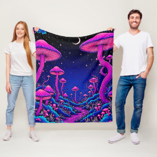 Glühende Psychedelic Mushroom Forest Night Fleecedecke