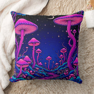 Glühende Psychedelic Mushroom Forest Night Kissen