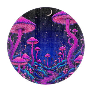 Glühende Psychedelic Mushroom Forest Night Schneidebrett