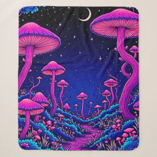 Glühende Psychedelic Mushroom Forest Night Sherpadecke