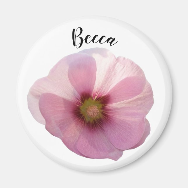 Glühende rosa Hollyhock-Blume Personalisiert Magnet (Vorne)