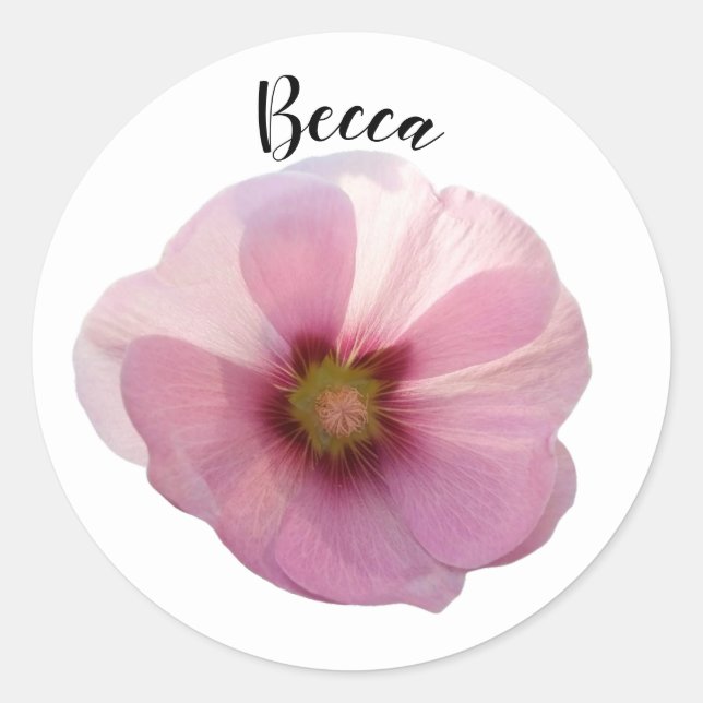 Glühende rosa Hollyhock-Blume Personalisiert Runder Aufkleber (Vorderseite)