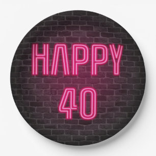 Glühende Rosa Neon Sigh zum 40. Geburtstag Pappteller