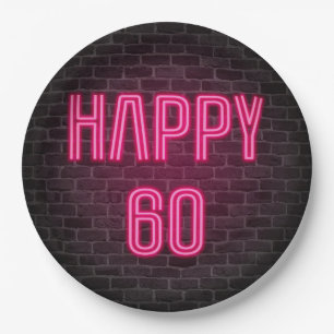 Glühende Rosa Neon Sigh zum 60. Geburtstag Pappteller