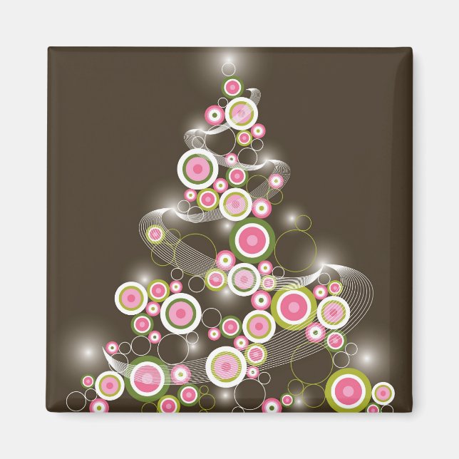 Glühende rosa Retro-Kreise Abstrakter Weihnachtsba Magnet (Vorne)