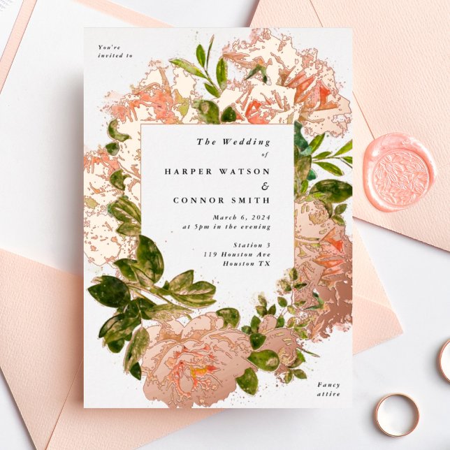 Glühende Rose Goldene romantische Hochzeit im Wass Folieneinladung (Von Creator hochgeladen)