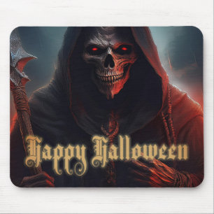 Glühende rote Augen Sensenmann Halloween Kunst Mousepad