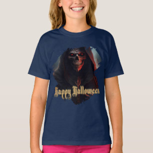 Glühende rote Augen Sensenmann Halloween Kunst T-Shirt