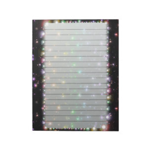 Glühende, schlanke Regenbogensteine im Weltraum Notizblock