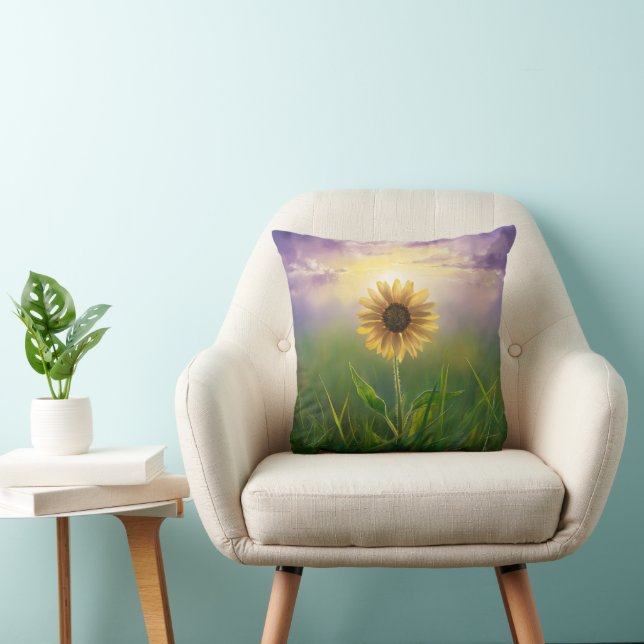 Glühende Sonnenblume auf grasbedecktem Feld Kissen (Stuhl )