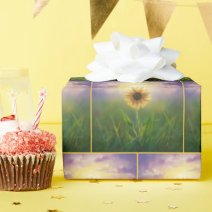 Glühende Sonnenblume auf grüner Wiese Geschenkpapier