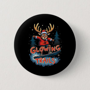 Glühende Trails Rentier mit Red Nose Snowboard Button