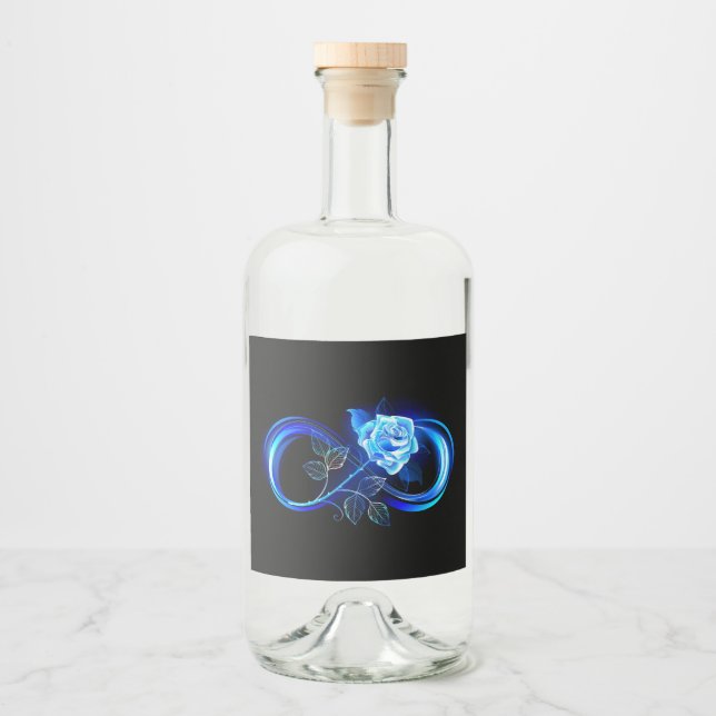 Glühende Unendlichkeit mit blauer Rose Alkoholflaschenetikett (Vorderseite)