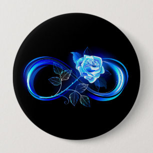 Glühende Unendlichkeit mit blauer Rose Button