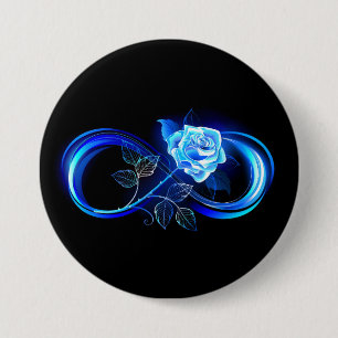 Glühende Unendlichkeit mit blauer Rose Button