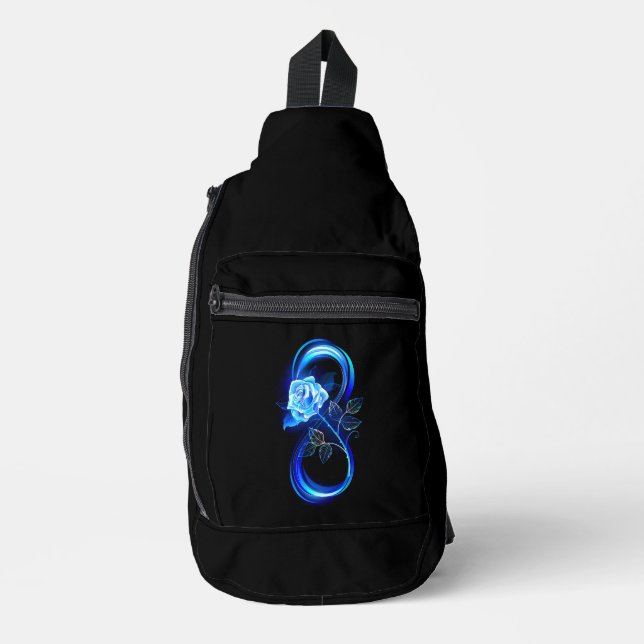 Glühende Unendlichkeit mit blauer Rose Crossbody Bag (Vorderseite)