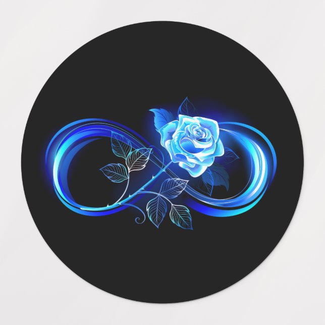 Glühende Unendlichkeit mit blauer Rose Etiketten (Design 1)
