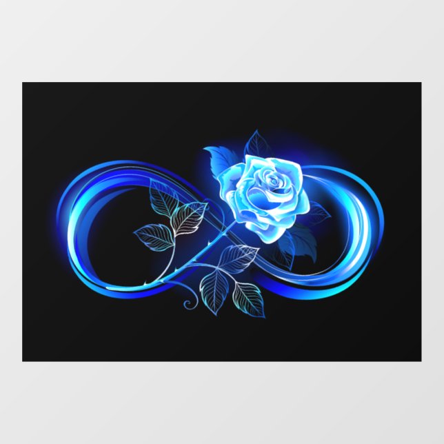 Glühende Unendlichkeit mit blauer Rose Fensteraufkleber (Blatt)