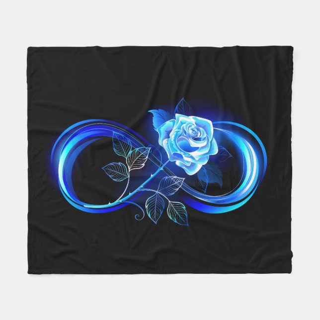 Glühende Unendlichkeit mit blauer Rose Fleecedecke (Vorderseite (Horizontal))