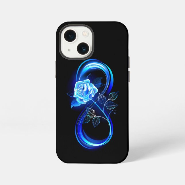 Glühende Unendlichkeit mit blauer Rose iPhone 13 Mini Hülle (Rückseite)