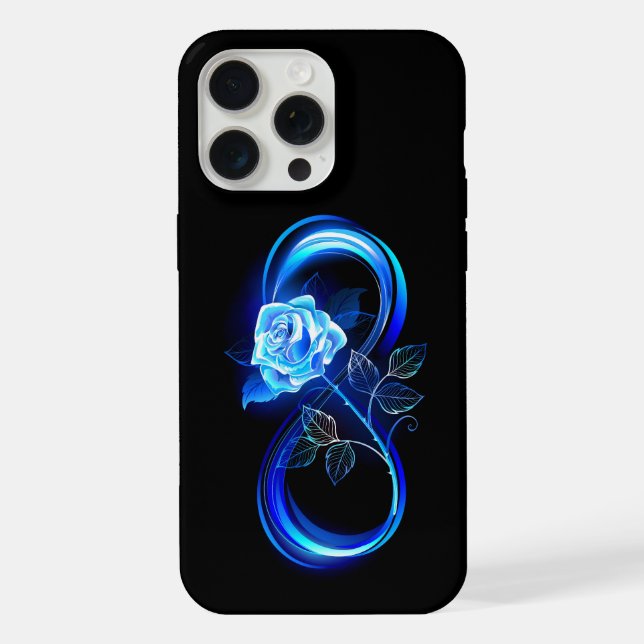 Glühende Unendlichkeit mit blauer Rose iPhone 15 Pro Max Hülle (Rückseite)