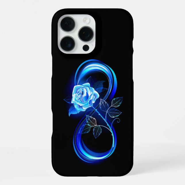 Glühende Unendlichkeit mit blauer Rose iPhone 16 Pro Max Hülle (Rückseite)