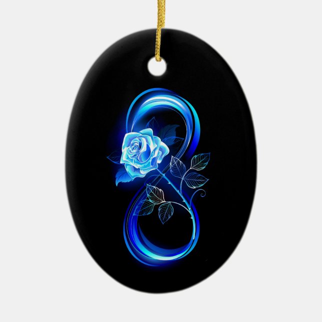 Glühende Unendlichkeit mit blauer Rose Keramik Ornament (Vorne)